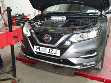Nissan Qashqai on ramp at our workshop